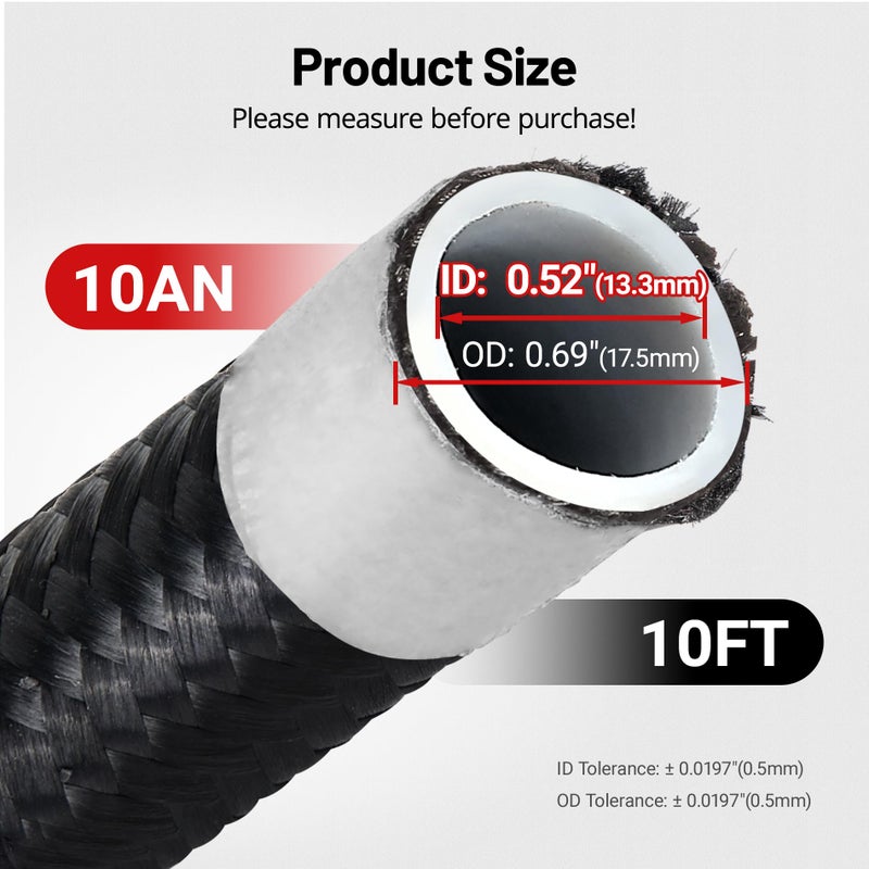 EVIL ENERGY 10AN PTFE Fuel Hose Line, AN10 Fuel Line E85 Nylon Braided 10FT Black - Image 3